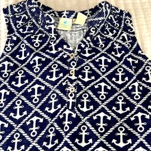 Sleeveless knit Navy Caribbean Joe top, size large.  Gently worn.  Sea motif.